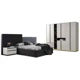 Xlmoebel Schlafzimmer-Set Schlafzimmer Set Doppelbett Nachttische 4-teilig Grau Schrank, (4-tlg., Bett, 2x Nachttische, Kleiderschrank), Hergestellt in Europa grau