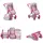 Moni Puppenwagen pink Rose 9651B, verstellbarer Schiebegriff, Sonnendach, Tasche