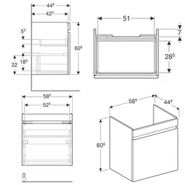 Geberit Waschtischunterschrank 1 Auszug 58,5 x 60,6 x 44,6 cm Schwarz