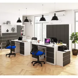 Akord Schreibtisch, Weiß, Grau, Holzwerkstoff, 6 Schubladen Rechteckig,Rechteckig, 135x77x50 cm, Arbeitszimmer, Schreibtische, Computertische
