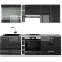 Vicco Küchenzeile Fame-Line, 235 cm, AP Marmor Anthrazit Hochglanz/Weiß,