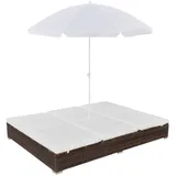 Festnight Doppelliege Outdoor 2 Personen mit Sonnendach Doppel Gartenliege Rattan Sonnenliege Loungebett mit Sonnenschirm Gartenbett mit Auflage Verstellbare Liege Outdoor Rattanliege