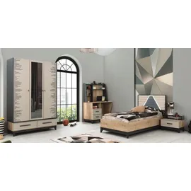 aea Kindermöbel Jugenbett Kinderzimmer Bett Kinderbett Braun Holz Set 4tlg - Braun