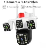 WLAN Überwachungskamera Außen Drei-Objektiv, 3x 2MP PTZ IP Kamera Outdoor mit APP, Zweiseitiges Audio, Ohne SD-Karte - Weiß