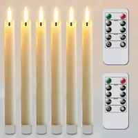LED-Flackerkerzen, 6er-Set, batteriebetrieben, mit Fernbedienung und Timer, Durchmesser 2 cm, Höhe 24,5 cm - Elfenbein [Energieklasse A]