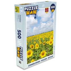 MuchoWow Puzzle Sonnenblumen – Blumen – Wolken – Natur – Gelb – Landschaft, 500 Puzzleteile, Foto-Puzzle, Bilderrätsel, Puzzlespiele, Spielzeug bunt
