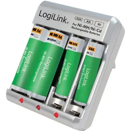 Logilink Akku Ladegerät für AA/AAA NiMH/NiCd 9V Silber