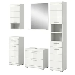 Inn.Furn Badmöbel-Set Shawn weiß Hochglanz 5-teilig 164 cm, Badschränke Shawn