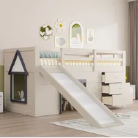 Hochbett Aus Kiefernholz, Mdf Und Sperrholz In Creme, 90x200 Cm, Mit Rutsche, 3 Schubladen Und Lattenrost