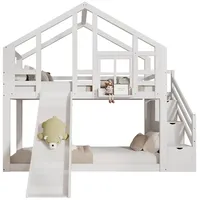 Sweiko Kinderbett Hausbett (mit Rutsche, Hochbett für Kinder 90 x 200 cm), kinderbett mit rausfallschutz, 2 x Lattenrost,2 Schlafplätze,Weiß