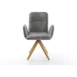 DeLife Esszimmerstuhl Vinja-Flex Samt Grau Holzgestell kantig Natur, Esszimmerstühle