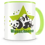 Samunshi® Kindertasse mit Namen Tasse Kuschelnde Panda Bären Personalisierte Tasse mit Namen Kinder Kinderbecher mit Namen Kindergarten grün 300ml