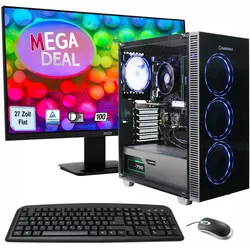 GAMEMAX PC-Komplettsystem "MegaDeal Gaming-PC-Set Draco XD", E (A-G), schwarz, Microsoft Windows 11 Home (64 Bit), 32 GB RAM, Computer-Komplettsysteme, Windows 11 + MSI PRO MP273ADE Monitor, 69cm (27") + Maus & Tastatur