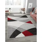 Mia's Teppiche "Mosaix - Moderner Dichter Kurzflor Teppich für Wohn- und Schlafzimmer, mit Konturenschnitt, Geometrischen Mustern, Kariert, in Grau Rot, 160 x 220 cm