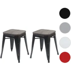 2er-Set Hocker HWC-A73 inkl. Holz-Sitzfläche, Metallhocker Sitzhocker, Metall Industriedesign stapelbar ~ schwarz