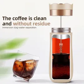 yiweog Tragbarer French-Press-Reisebecher 320 ml 2 Tassen Beige/Rot