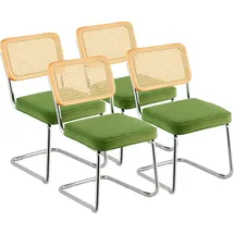 Vevor Rattan-Stühle, 4er-Set, Moderner Esszimmerstuhl, Gepolsterter Samt-Akzentstuhl mit Rattan-Rückenlehne, Retro-Esszimmer-Küchenstuhl für Wohnzimmer, Schlafzimmer, Lesezimmer, Grün