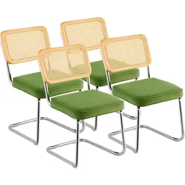 Vevor Rattan-Stühle, 4er-Set, Moderner Esszimmerstuhl, Gepolsterter Samt-Akzentstuhl mit Rattan-Rückenlehne, Retro-Esszimmer-Küchenstuhl für Wohnzimmer, Schlafzimmer, Lesezimmer, Grün