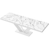 designimpex Esstisch HEU-111 Marmoroptik Marmor Natur - Weiß Hochglanz ausziehbar 160-256cm weiß