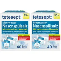 tetesept Meerwasser Nasenspülsalz bei Schnupfen und Pollenallergie – 40 Beutel - Nasenspülung auch für Kinder reinigt und befeuchtet – Geeignet zur Nasendusche (Packung mit 2)