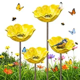 Blumen Gartenstecker VogelträNke, 2026 Neu Metall Blumen Gartenstecker, BienenträNke, Schmetterlinge für Den Garten, VogelträNke Futterschale Rasen & Balkon (Gelb *4)