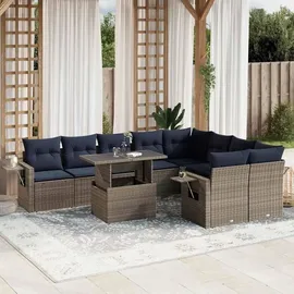 vidaXL Gartensofa-Set mit Kissen, grau, Polyrattan