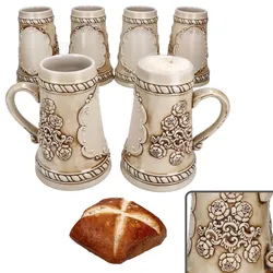 6er Set Ruhpolding-Krug mit Schild 0,5 Liter beige-braun Keramik