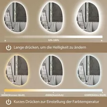 Homcom 70 x 50 cm Asymmetrischer Badspiegel mit LED-Licht, Anti-Beschlag - Silber
