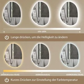 Homcom 70 x 50 cm Asymmetrischer Badspiegel mit LED-Licht, Anti-Beschlag - Silber