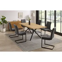 OTTO home Essgruppe OTTO HOME "Vendy, Esstisch ausziehbar plus 6 Freischwinger", naturfarben, B:44cm H:94cm T:61cm, Polyester (100%), Sitzmöbel-Sets, Essgruppe, pflegeleichte Strukturstoff-Stühle, 3D-Steppung, ausziehbarer Tisch