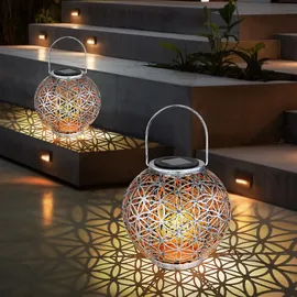 ETC Shop Solar Lampe Outdoor Solarleuchte orientalisch LED Solar Laterne Außen, Lichteffekt Lebensblume, 1x LED warmweiß, DxH 20x29 cm, Terrasse Garten, 2er