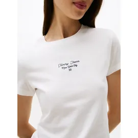Tommy Hilfiger Tommy Jeans Damen T-Shirt Kurzarm Slim Logo Tee mit Rundhalsausschnitt, Weiß (Ecru), L - L