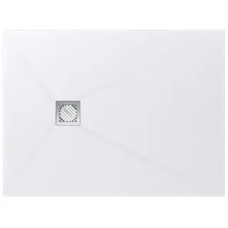 doporro Duschwanne Duschtasse aus Mineralguss DIN-Anschlüsse mit Ablaufgarnitur Geoma09, Rechteckig, Mineralguss weiß Rechteckig | 90 cm x 3 cm x 120 cm
