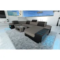 Sofa Dreams Wohnlandschaft Stoffsofa Couch Bellagio U Form Stoff Polster Sofa, mit LED, wahlweise mit Bettfunktion als Schlafsofa, Designersofa grau|schwarz