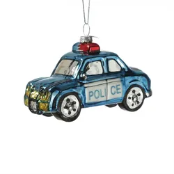 Weihnachtsbaumschmuck Polizeiauto Blaulicht Glas L: 11cm blau