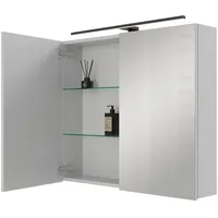 Planetmöbel Spiegelschrank ARIA 80 cm weiß grau mit Leuchte