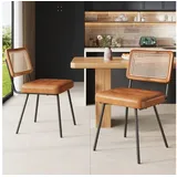 Flieks Esszimmerstuhl (Set, 2 St), 2er Set Rattanstühle Polsterstühle Wohnzimmer Kunstleder, Metallbeine braun