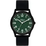 s.Oliver Runde Kinderuhr 35 mm Metallgehäuse Schwarz Silikonarmband Grün