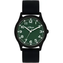 s.Oliver Runde Kinderuhr 35 mm Metallgehäuse Schwarz Silikonarmband Grün