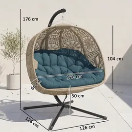 Outsunny Hängesessel oval Sand / Schwarz  2-Sitzer mit Gestell 