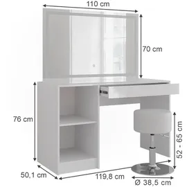 Vicco Vicco, Schminktisch, Sherry mit LED-Beleuchtung und Hocker (119.80 x 50.10 x 76 cm)