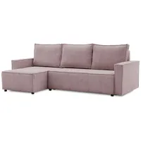 Ecksofa LUCCA mit Schlaffunktion 200x140 cm, Modernes Schlafcouch aus Cordsamt mit Bettkästen, Stoff: POSO 027 ROSA, Füllung: SCHAUMSTOFF