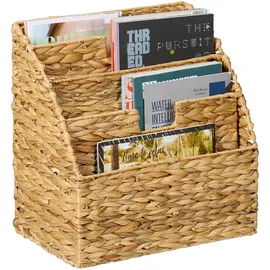 Relaxdays Zeitungsständer, Wasserhyazinthe, 4 Fächer, geflochtener Zeitschriftenständer, Natur