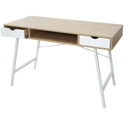 Mendler Schreibtisch HWC-E92, Bürotisch Computertisch, 3D-Struktur FSC-zertifiziert 120x60cm ~ naturbraun weiß