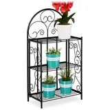 Relaxdays Blumenregal, klappbar, 3 Ebenen, Balkon, Garten & Indoor, Metall, Pflanzenregal HBT 83 x 44,5 x 25 cm, schwarz