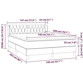 vidaXL Boxspringbett mit Matratze Hellgrau 140x200 cm Stoff