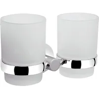 Evenes Doppelglashalter Eight mit Wandhalter, Glas satiniert, Messing verchromt