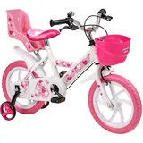 Baroni Toys Fahrrad für Mädchen, rosa mit Herzchen Sile Design mit Gepäckträger und Rädern inklusive, Stahlfahrrad mit Korb für Mädchen, rosa, Herzchen, Größe 12'', 14'' und 16“ (14 Zoll)