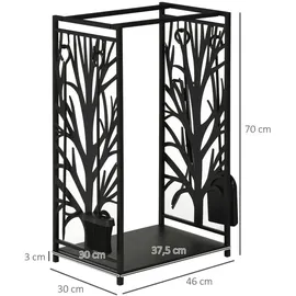 Homcom Kaminholzständer mit Kaminbesteck 46 x 29 x 70 cm schwarz