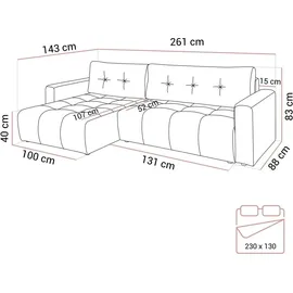 lookway Ecksofa ASTON mit Schlaffunktion Lambi 13 - Schwarz